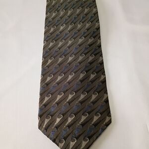 Pavone 100% Silk Tie Gray Feather Pattern Made In Italy